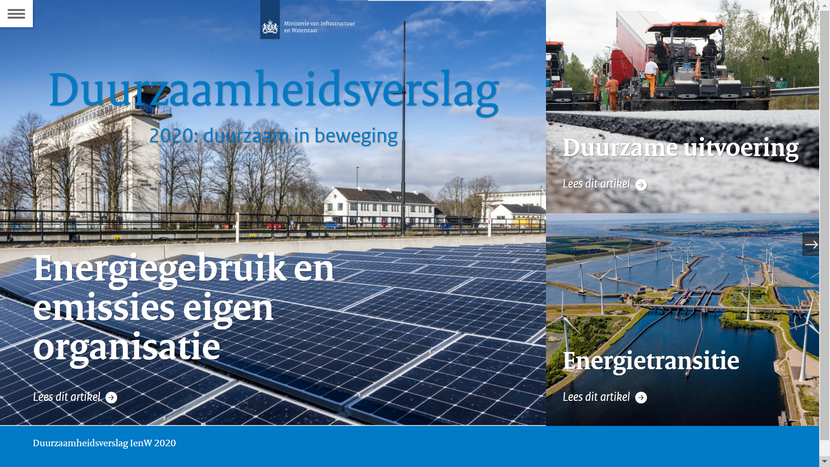 Cover van het duurzaamheidsverslag 2020 van het ministerie van IenW.